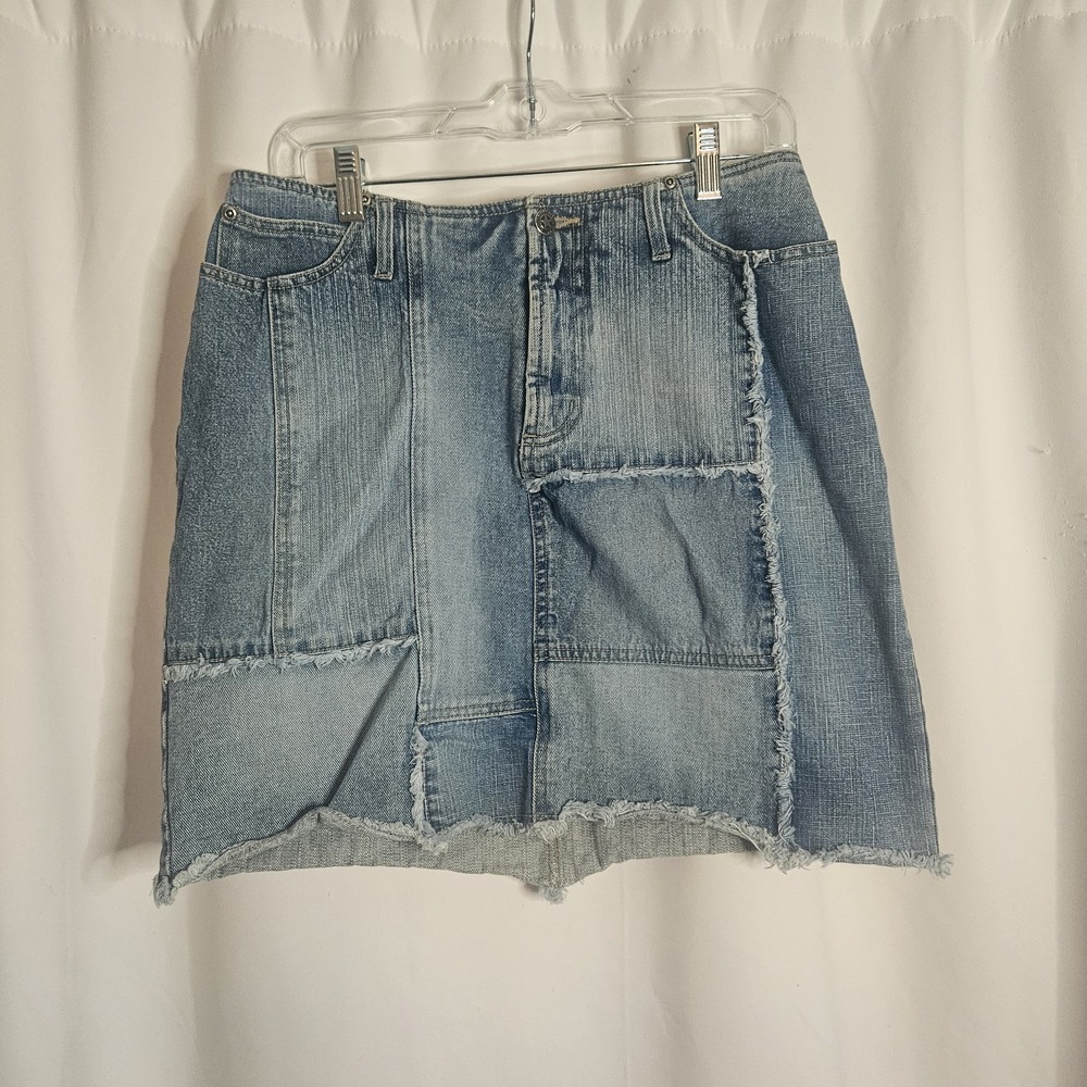 Faded Glory Vintage‎ Patchwork Denim Distressed A-Line Mini Skirt Size 8